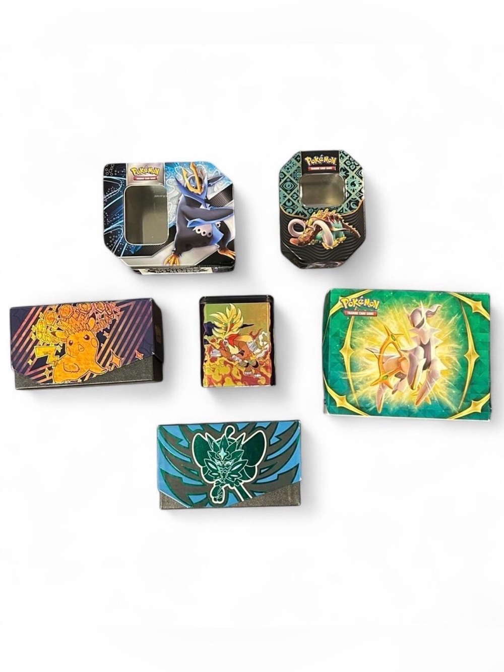 Pokemon TCG Empty Tin Deck Storage Box Lot Empoleon Arceus Pikachu 6pc